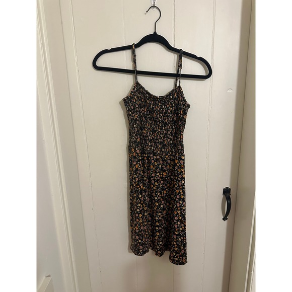 GARAGE Black Floral Print Smocked Camisole Dress Size L - Picture 1 of 3
